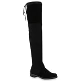 Damen Stiefel Overknees Veloursleder-Optik Winterstiefel Langschaftstiefel Blockabsatz Schuhe 110364 Schwarz Velours 40 Flandell