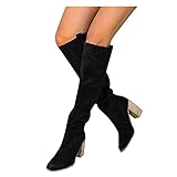 Dasongff Damen Overknees Lang Stiefe Kniehohe Retro Beiläufig Boots Langschaftstiefel Spitze Zehen Plateau Schuhe Kniestiefel Blockabsatz Kniehoch Stiefel Kniehohe Kleid Herbst Winterstiefel Warme