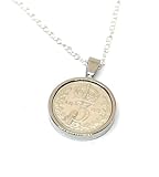 OCC Old Coin Cufflinks 1925 massiver Anhänger, Silber, Drei-Pence-Geschenk zum 99. Geburtstag, plus eine 45,7 cm lange Sterlingsilber-Kette, SLV, Einheitsgröße, versilbert, kein Edelstein, One Size,