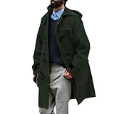 Generisch Herren Langer Wollmantel im Dufflecoat-Stil - Eleganter Kapuzenmantel mit Knebelverschlüssen | Klassischer Übergangsmantel für einen smarten Look