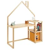 IDIMEX Kinderschreibtisch NIVIA Hausform Natur mit Regal Stauraum gefertigt aus Kiefer Massiv. Stabil langlebig perfekt für Kinderzimmer. Montessori-Möbel ideal für Hausaufgaben oder Bastelarbeiten.