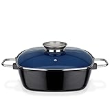 GSW Viereckbräter Ceramica – hochwertiger Bräter mit Deckel, ideal zum Schmoren, Dünsten und Braten, auch für Induktion und Backofen – Blau, Aluguss, 5 Liter