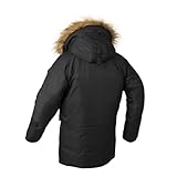 Herren-Parkas-Mantel, Fellkapuze, schmale Passform, dicker Parka, gepolstert, Militärjacke, Trendmantel, Schwarz , M
