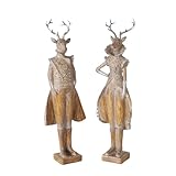 MF Elanor Duo Hirsch Dekofiguren Set, 42 cm, Kunstharz, Braun mit Silberakzenten, 2-teilig