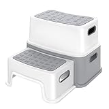 Ronipic 2 Tritthocker Kinder, Hocker Kinder für Das Toiletten-Töpfchen-Training, rutschfeste Hocker mit Zahlen und ABC, Bis zu 250 LBS Belastbar (Grey)