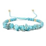 Blau Türkis Splitterarmband Echtes Edelstein Armband für Damen Herren, 5-8mm Natürliche Kristall Heilstein Armband Geflochten Einstellbar Perlenarmband Glücksbringer Schmuck Geschenk