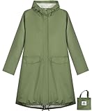 ANYOO Wasserdichter Regenmantel für Damen, Regenjacke mit Kapuze, leichter langer Regenmantel, Windjacke, Trenchcoat, Armeegrün, Einheitsgröße