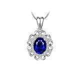 Halskette Damen, Jahrgang Blume mit Saphir 1.75ct aus 18 Karat (750) Weißgold mit 45+5cm Rolokette, Geschenk für Freundin