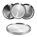 Zyluniy Edelstahl Platten 6 Stück Edelstahl Teller Runden Geschirr Φ 20cm BPA Frei, Barbecue Dish, Kuchenform, Tablett, Fleisch Dish, Reisplatte für Camping Picknick Wandern Küche Party