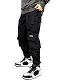 ORANDESIGNE Herren Hosen Männer Hip Hop Jogger Punk Jogger Cargo Hosen Sporthose Streetwearwear mit Tunelzug und Seitetaschen Techwear A Schwarz L
