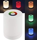 ChiliTec LED Akku Tischlampe, Dimmbare Tischleuchte mit Touchschalter RGB Led Warmweiß Farben einstellbar USB aufladbar Ø88x113mm Kunststoff Weiß