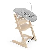 Tripp Trapp Stuhl von Stokke (Natural) mit Newborn Set (Grey) - Für Neugeborene bis zu 9 kg - Gemütlich, sicher & einfach zu verwenden