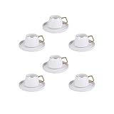 Karaca Saturn Gold Türkische Kaffeetassen, Mokkatassen-Set für 6 Personen, 12-teilig, Weißgold, 6 Espressotassen und 6 Untertassen, Mokkatassen, Porzellan, Kaffeeservice