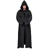 Myir JUN Umhang mit Kapuze, Kostüm Herren Robe mit Kapuze Halloween Cape Gewand Karneval Fasching Männer Erwachsene Cosplay Party Outfit (Schwarz, L)