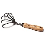 Krumpholz Grubber geschmiedet - mit 5 Zinken und Eschenholzgriff mit 14 cm Länge Gartengerät