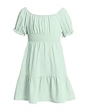 JiAmy Mädchen Sommerkleid Rüschen Puffärmel Lässige Mädchenkleider Rundhals Kleid Kinder Party A-Linie Swingkleid Elegante Kleider für 9-10 Jahre,Grün