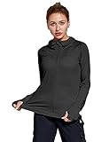 FitsT4 Laufjacke Damen Leichte Sportjacke Langarm Fitness Yoga Trainingsjacke voll Zip Funktionsshirt Schnelltrockend Atmungsaktiv mit Kapuze, Daumenloch und Taschen, Schwarz,Gr.XL