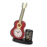 Jwthee Gitarren-Wecker, Musik-Wanduhr, Musik-Wanduhr mit Stifthalter, Bleistiftspitzer, multifunktionale, dekorative, robuste Gitarrenuhr für den Schreibtisch zu Hause