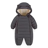 Baby Schneeanzug Overall Winter mit Kapuze Strampler Jungen Mädchen Säugling Schnee Tragen Dick Jumpsuit Dunkelschwarz 12-18 Monate