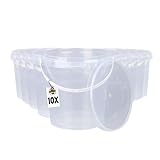 10 Eimer mit Deckel 1l Transparent rund | Kunststoff Eimer | Lebensmittelecht | luftdicht und stabil | Leer Behälter mit Griff und Deckel für Lebensmittel | Chemie | Tierfutter geeignet