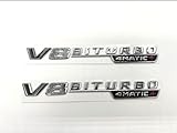 2X V8 Biturbo 4 Matic+ Chrom Emblem Schriftzug Kotflügel Aufkleber für Mercedes Benz