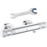 GROHE Precision Feel, Duscharmatur, wassersparend (Thermostat hält Temperatur konstant, Mischbatterie mit kühler Oberfläche, Sicherheitssperre 38°C, Anti-Rutsch Griffe, mit 3in1 Tool), chrom, 34790000