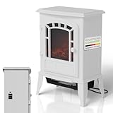 Juskys Elektrokamin 2000 W – Weiß, elektrischer Standkamin mit Flammeneffekt, 2 Heizstufen, Thermostat & Sicherheitsabschaltung für Wohnzimmer