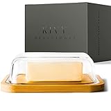 KIVY Butterdose - Hochwertige Butterdose aus Glas mit edlem & nachhaltigem Bambusdeckel - Butterglocke für 250g Butter - Butterdose Glas mit Deckel Bambus - Butterschale Holz - Butter Dish - Box