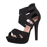 Elara Damen Pumps Offen Stilettos High Heels Chunkyrayan LL85-Schwarz-36