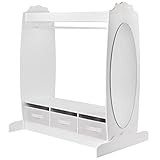 ONVAYA® Kindergarderobe aus Holz | Weiß | Garderobe fürs Kinderzimmer | Kleiderstange für Kinder | Kleiderständer mit Ablage | Garderobenständer mit Spiegel | 107x95x61 cm