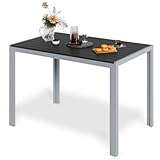 LIFERUN Gartentisch mit Aluminiumrahmen, 110x70cm WPC Balkontisch Wetterfest, Rechteckiger Terrassentisch, Esstisch Outdoor, Hitze- und Wetterbeständig, rutschfest-Silber Grau