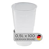 LogiPack GeRo Plastikbecher – Trinkbecher mit Eichstrich 0,5l | Einwegbecher aus Hartplastik (PP), transparent | Bierbecher & Partybecher – Kunststoffbecher, 100 Stück
