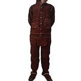 Schweißerkleidung, Schweißerkleidung aus Rindsleder, flammhemmender, strapazierfähiger Sicherheitsoverall aus Leder, zum Schweißen von Grillkaminen und Hochtemperaturstellen,Braun,