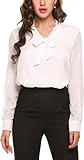 ACEVOG Damenshirt Classics Herbst Frühling Lockere V-Ausschnitt Chiffon T-Shirt Basic Schluppenbluses Einfarbig Weiß S, Weiß