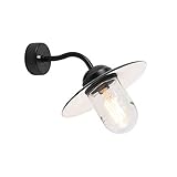 Qazqa - Industrie I Vintage I Außen Wandleuchte schwarz mit Glas IP44 - München I Außenbeleuchtung - Stahl Rund - LED geeignet E27