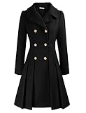 GRACE KARIN Damen Jacke Warm Coat Winter Mantel Langarm Doppelknopf Revers Wintermantel Mantel dress style Outwear Schwarz M