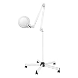 LKHDONG 5X LED Lupenleuchte 125MM Lupenlampe mit Standfuß, 5 Dioptrien Lupe mit Licht Standlupe Arbeitsleuchte Kosmetiklampe mit Rollstativ Weiß Lampe Beauty Salon (5X)