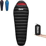 QEZER Daunenschlafsack für Erwachsene and Kind, leichte Winter Schlafsack Outdoor 8°C ~ -20°C für Camping und Bergsteigen mit 660 FP Duck Down (Schwarz, 500g Daune)