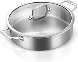 DELARLOCHEF Schmorpfanne 28 cm Hoher Rand 9,5 cm: Dreilagige Edelstahl Pfanne mit Deckel,Bräter Induktion,Schmortopf mit Deckel 5,2 Liter,Full Clad Stainless Steel Pan with Lid