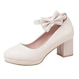 HSyc JRX Damen Blockabsatz High Heels Riemchen Pumps mit Schleife Kleid Schuhe 41