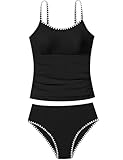TyeSmo Mädchen-Badeanzug, einfarbig, Tankini, Kontrastbesatz, Bademode, 2-teilig, gepolsterter Badeanzug für Teenager von 9–16 Jahren, Schwarz, 11-12 Jahre