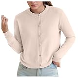 Pure Cardigan Twin Sets für Damen Rundhalsausschnitt Lange Ärmel Button-Down weicher Warmer Pullover Pulli Mit Rollkragen Damen (Beige One Size)