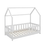 VitaliSpa Hausbett 70x140 cm Michelle mit Rausfallschutz - Weiß 146x125x76 cm aus Bambus - Bett ideal fürs Kinderzimmer, für zuverlässigen Schlaf mit zusätzlicher Sicherheit