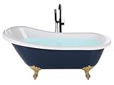 Retro Badewanne blau/weiß oval freistehend 153 x 77 cm Löwenfüße in Gold Cayman