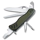 Victorinox Schweizer Taschenmesser Trailfinder, Soldatenmesser, 10 Funktionen, Multitool mit Einhandklinge, Dosenöffner, Schraubendreher, Grün/Schwarz
