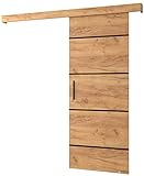 KRYSPOL Schiebetürsystem Salwador 4 Komplett-Set für Schiebetüren, Trennwände Innentüren, Modern Design (Craft Gold Eiche / Gitter: Craft Gold Eiche / Griff und Streife: schwarz)