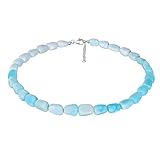 ELEDORO echter Türkis Opal Halskette Collier für Damen aus Silber 925 rhodiniert Karabiner 48cm plus 5cm lang