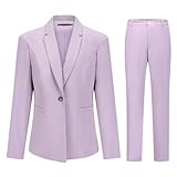 YUNCLOS Damen 2 Stück Büro Lady Business Anzug Set Slim Fit Blazer Hose, fliederfarben / violett, Klein