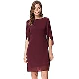Damen Chiffon Sommer Kleid Langarm Loose Fit Midi Abend Party Kleid L Wein CL11125-1