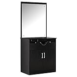 Barberpub Friseur Waschtisch Friseurwaschplatz, mit Waschbecken, mit Wandspiegel, mit Unterschrank 80 cm, Friseur Salon SPA Friseureinrichtung 3130BK, MFC+PVC, Schwarz, 47 x 84 x 169 cm